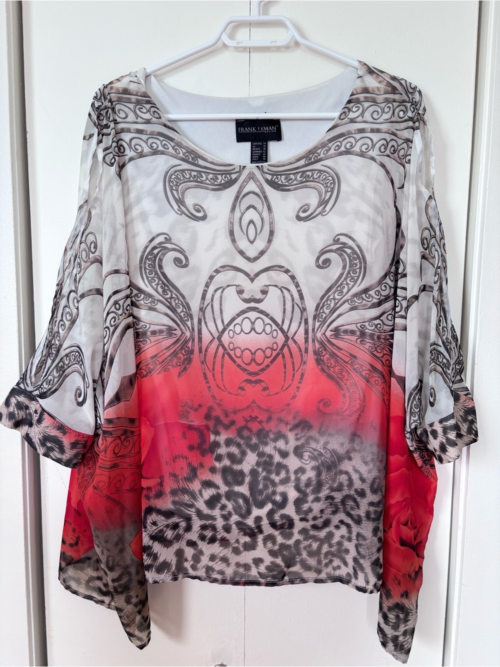 ✨Frank Lyman Layered Animal Print Chiffon Blouse Size 14 Stretch